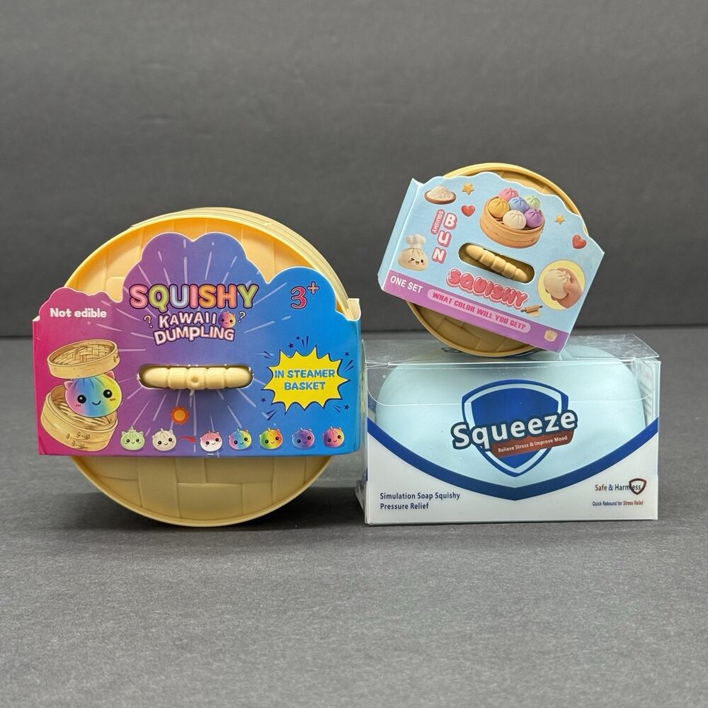 Rainbow Mystery Squishy Bun Dumplings Blind Surprise Mini + 3.5" + Soap Squeeze